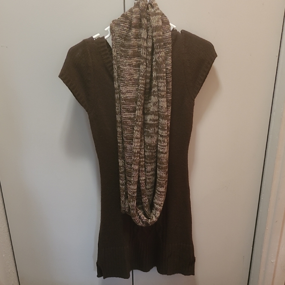 Lei Brown Cowl Neck Sweater with Scarf